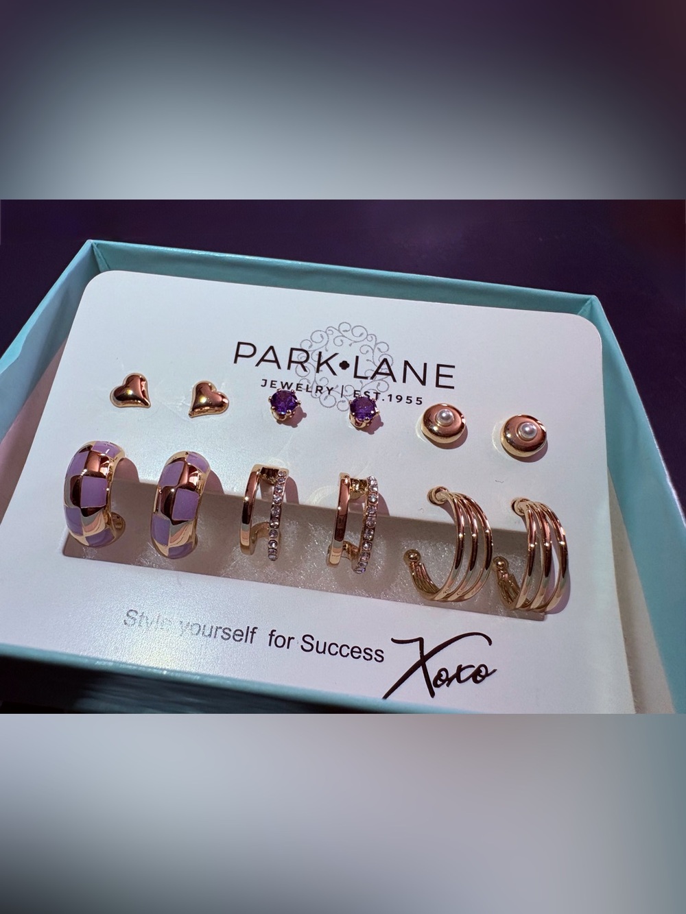 Park Lane Rose Gold Multi-Earring Set with Purple Studs
